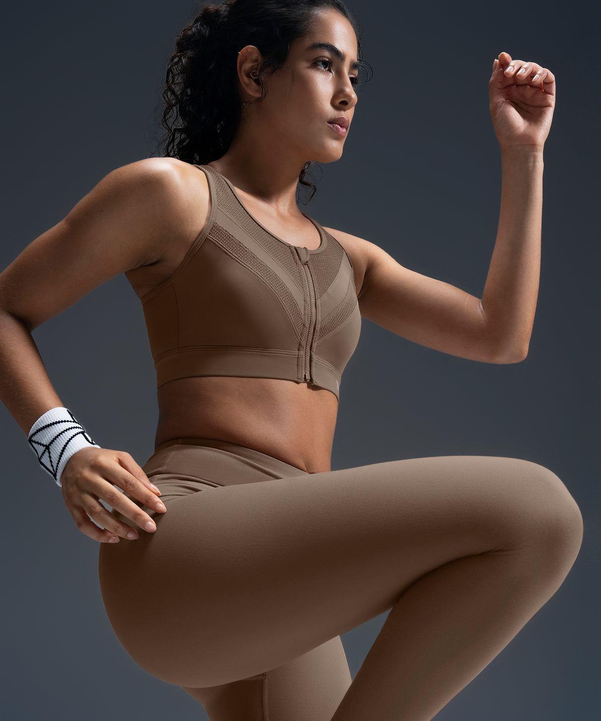 Enfold Zip Mesh Padded Running Bra | Women's High Support Sports Bra