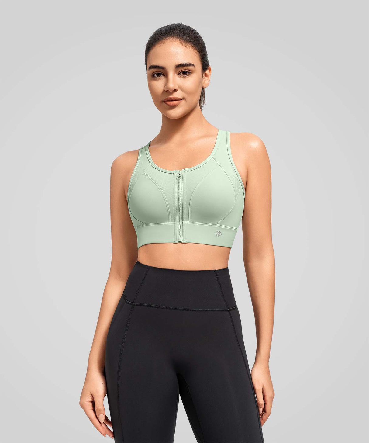 Power Zip Front Key Hole Back Sports Bra | Women's High Support Sports Bra