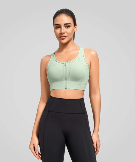 Power Zip Front Key Hole Back Sports Bra | Women's High Support Sports Bra