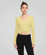 Anywhere V-Ausschnitt Crisscross Tailliertes Rippstrick-T-Shirt | Damen Sport-T-Shirt
