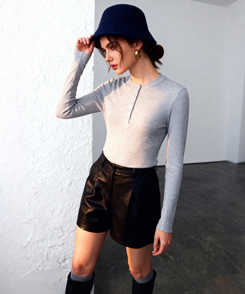 Camicia casual a maniche lunghe con colletto a mezzo bottone Anywhere | T-shirt a maniche lunghe da donna