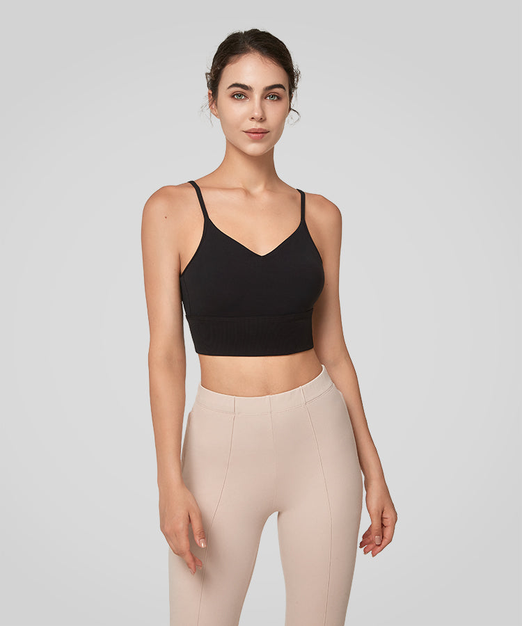 Echo V-Neck Ribbed Padded Yoga Bra | Women's Light Support Sports Bra