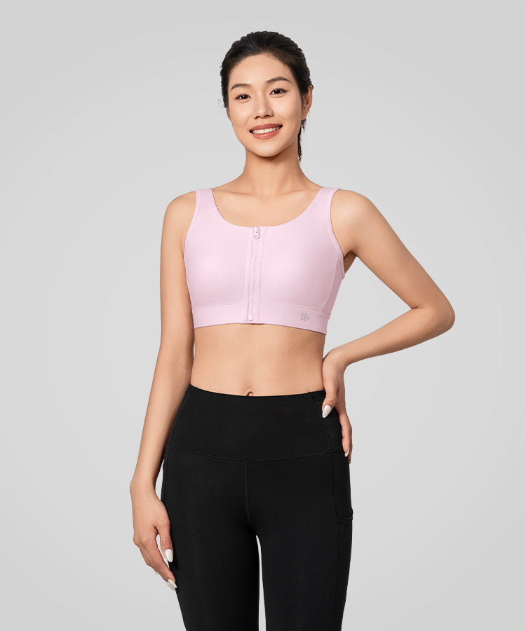 Power Zip Front Wide Straps Sports Bra | Women's High Support Sports Bra