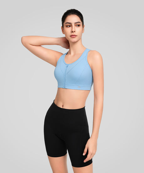 Power Zip Front Breathable Mesh Running Bra | Women's High Support Sports Bra