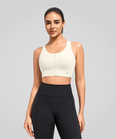 Power Zip Front Key Hole Back Sports Bra | Women's High Support Sports Bra