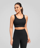 Power Zip Front Key Hole Back Sports Bra | Women's High Support Sports Bra