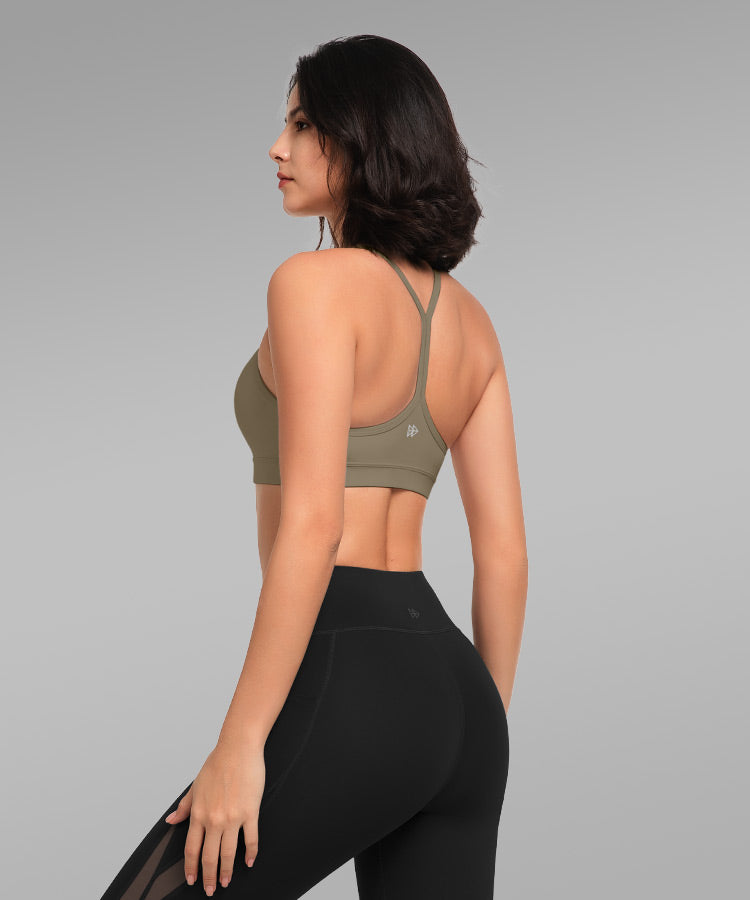 Sujetador de yoga con relleno y tirantes y escote redondo para mujer | Sujetador deportivo de sujeción ligera