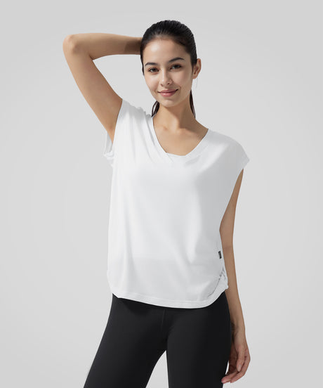 Anywhere Knotted V-neck Loose-fitting T-shirt| Women's Short Sleeve T-shirt