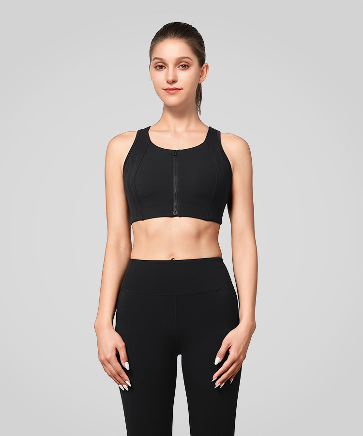Power Mesh Panel Front Closure Running Bra | Women's High Support Sports Bra