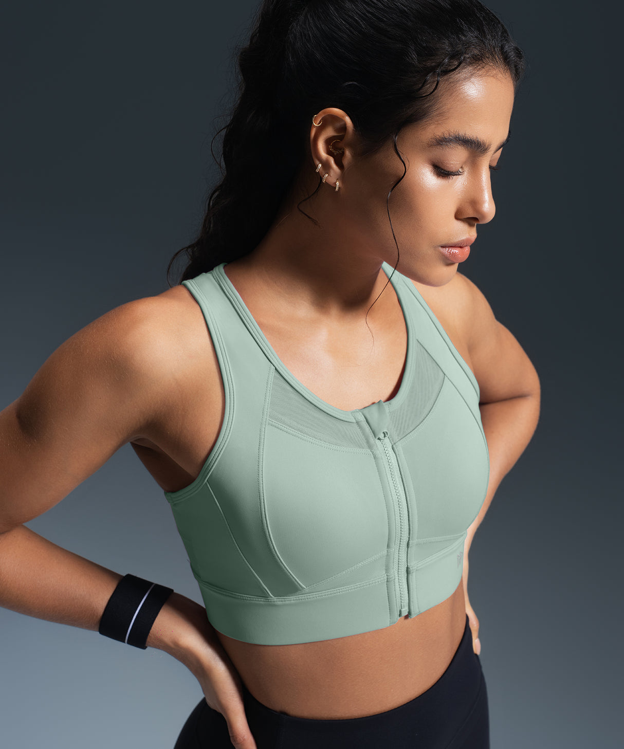Sculpt Zip Mesh Racerback Padded Running Bra | Women's High Support Sports Bra