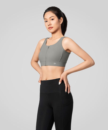Power Zip Front Wide Straps Sports Bra | Women's High Support Sports Bra