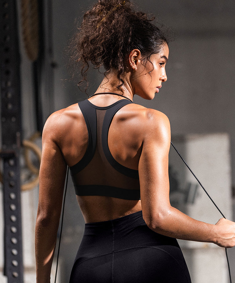 Enfold Zip Front Mesh Racerback Padded Running Bra | Women's High