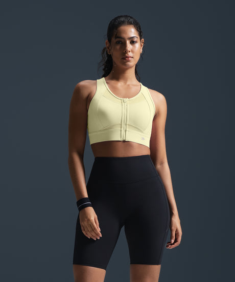 Sujetador para correr con relleno y espalda cruzada de malla con cremallera Sculpt | Sujetador deportivo de alta sujeción para mujer