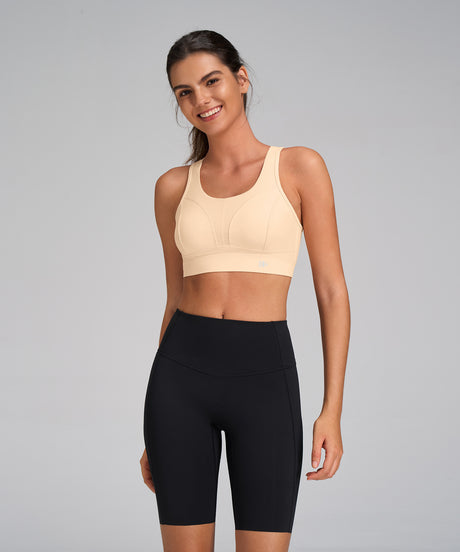 Enfold Round Neck Front Mesh Sports Bra | Women's High Support Sports Bra