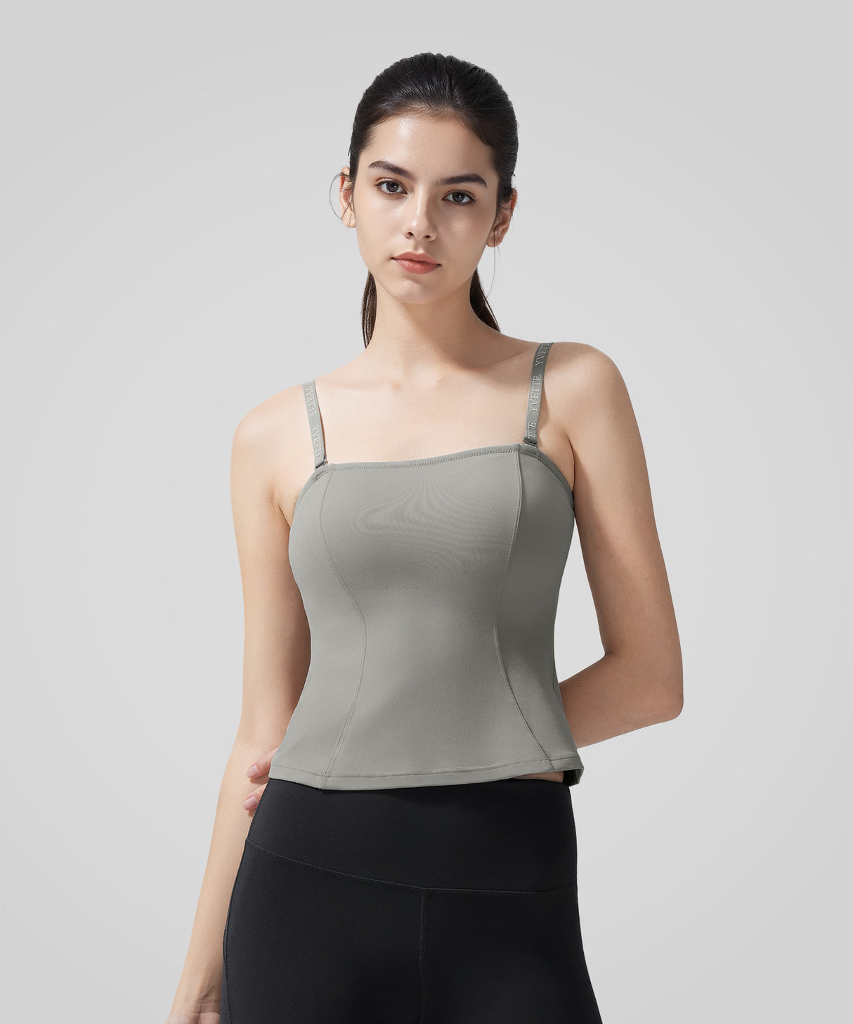 Justerbar yogalinne med tunna remmar och logotyp | Sport-bh med lätt stöd för kvinnor