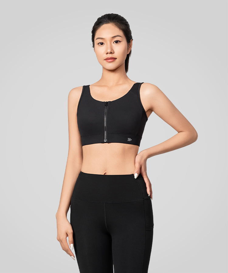 Power Zip Front Wide Straps Sports Bra | Women's High Support Sports Bra