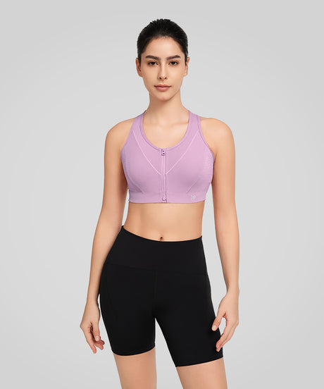 Power Zip Front Breathable Mesh Running Bra | Women's High Support Sports Bra