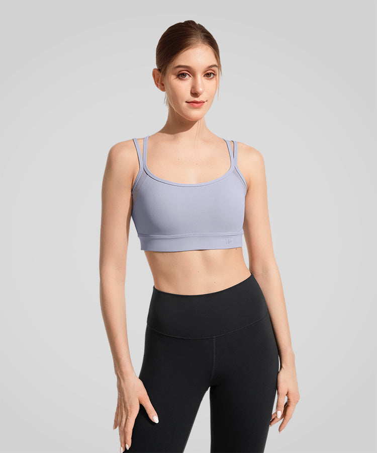 Sujetador de yoga de malla transparente con doble tirante Anywhere | Sujetador deportivo de sujeción ligera para mujer