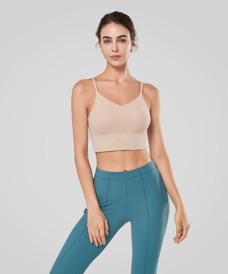 Echo V-Neck Ribbed Padded Yoga Bra | Women's Light Support Sports Bra