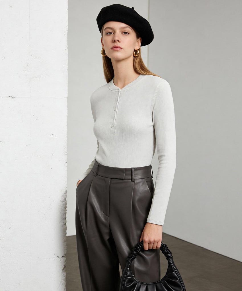 Camicia casual a maniche lunghe con colletto a mezzo bottone Anywhere | T-shirt a maniche lunghe da donna