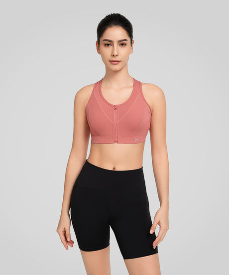 Power Zip Front Breathable Mesh Running Bra | Women's High Support Sports Bra