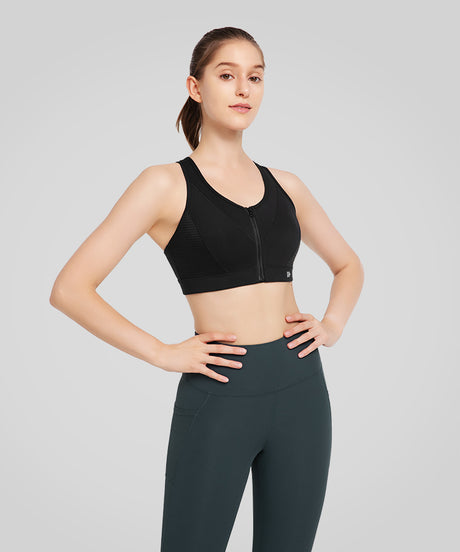 Power Zip Front Breathable Mesh Running Bra | Women's High Support Sports Bra