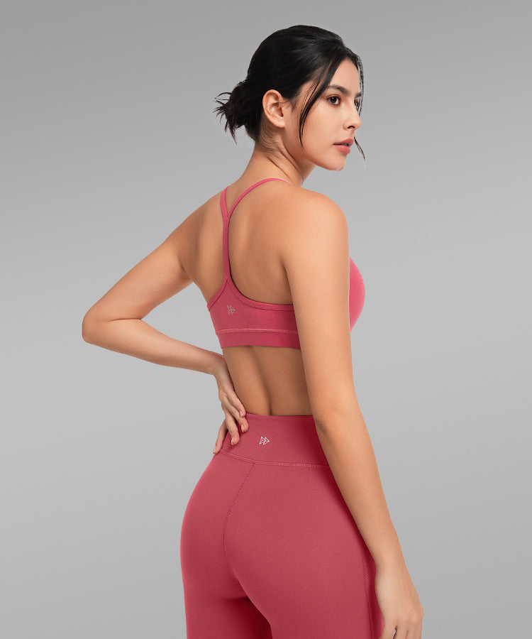 Sujetador de yoga con relleno y tirantes y escote redondo para mujer | Sujetador deportivo de sujeción ligera