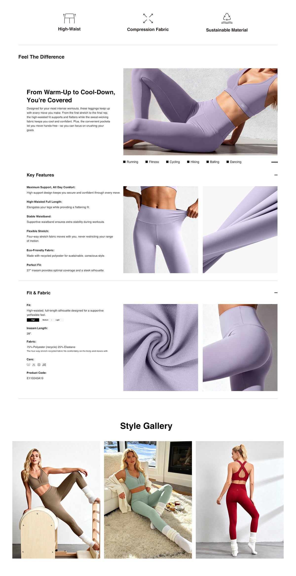 Echo™ Supportive Sustainable 27 Inches Leggings | High-Impact Leggings Best For Running, HIIT & Training