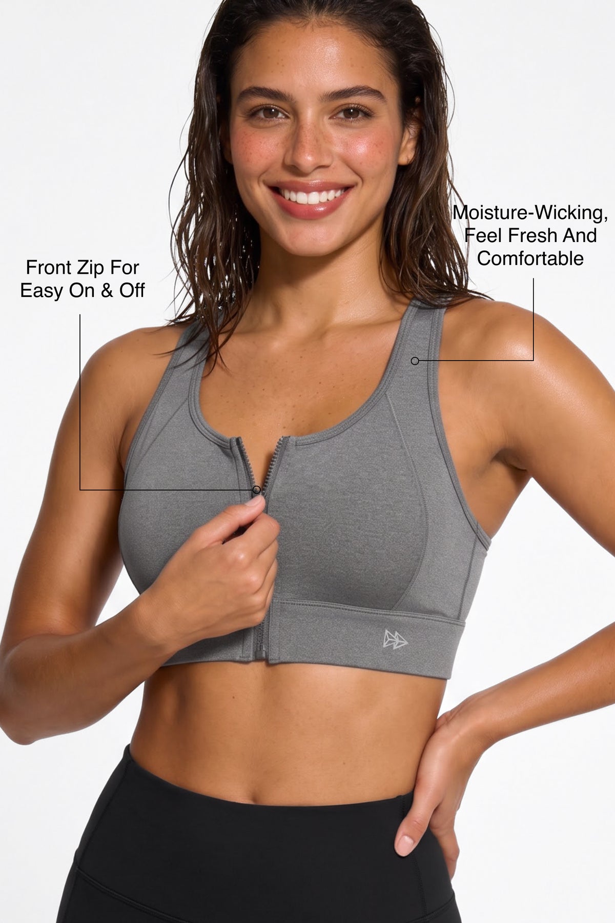 Power™ Zip-Front Mesh Racerback Sports Bra | High Support Best For Running, HIIT & Training