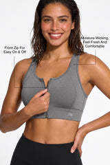 Power™ Zip-Front Mesh Racerback Sports Bra | High Support Best For Running, HIIT & Training