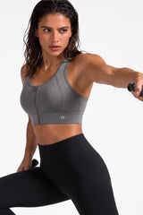 Power™ Zip-Front Mesh Racerback Sports Bra | High Support Best For Running, HIIT & Training