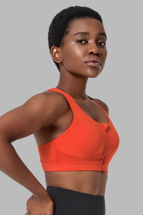 Gepolsterter Lauf-BH mit Power-Reißverschluss vorne und überkreuztem Design | Sport-BH mit starkem Halt für Damen