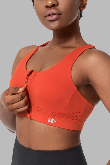 Gepolsterter Lauf-BH mit Power-Reißverschluss vorne und überkreuztem Design | Sport-BH mit starkem Halt für Damen