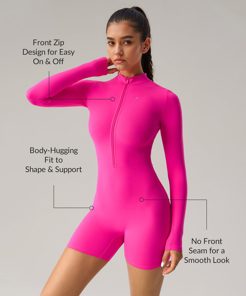 Shift Front-Zip Long Sleeve No Front Seam Jumpsuit| Women's Workout Jumpsuits