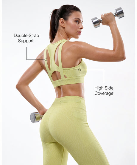 Yellow Racerback Mesh Full Coverage Running Bra | Medium-Impact Support Best For Running, HIIT, Yoga & Training