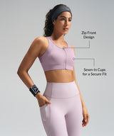 Power Front-Zip Mesh Racerback Löpar-BH | Sport-BH med högt stöd för kvinnor