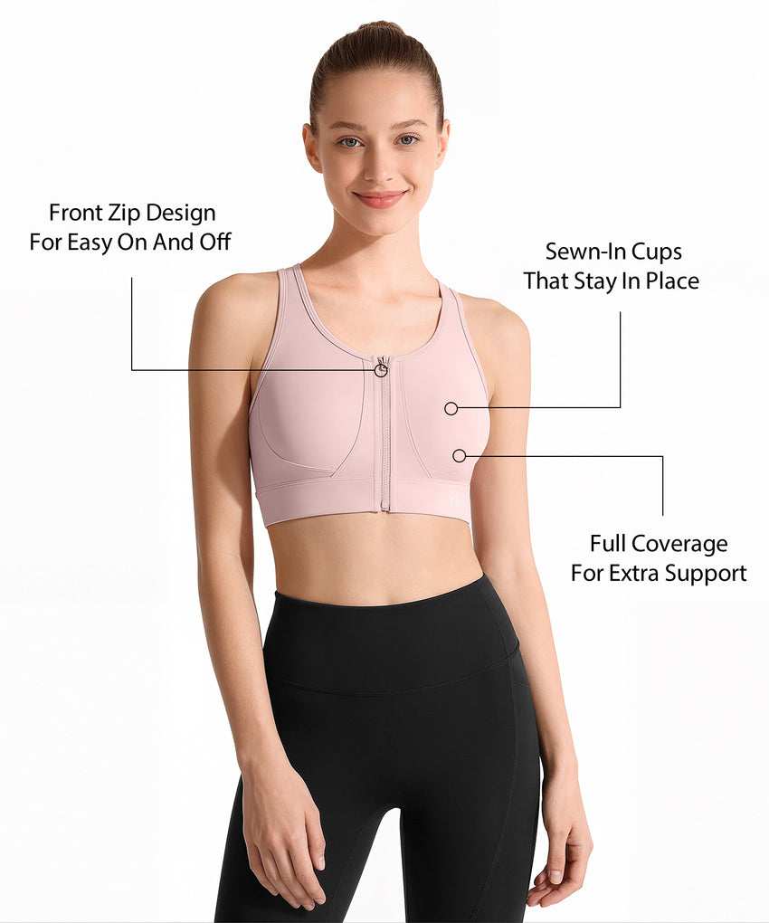 Power Front Zip Full Coverage Racerback Mesh Running Bra | Women's High Support Sports Bra
