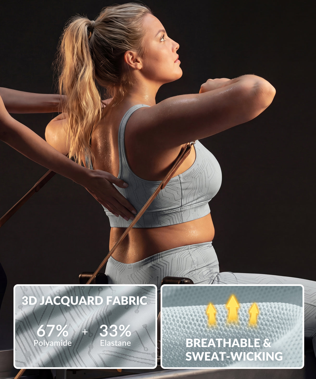 Power Zip Front Stripe Pattern Running Bra | Women's High Support Sports Bra