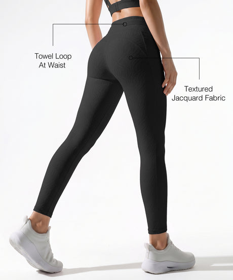 Black Textured High Impact Leggings With Pockets 25inches | High-Impact Support Best For Running, HIIT & Training