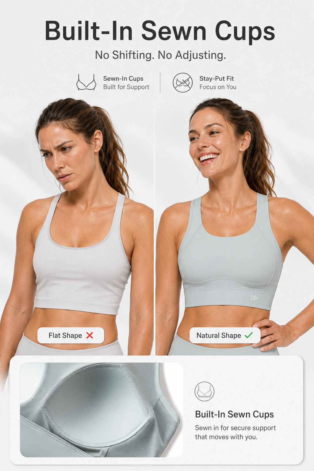 Sujetador deportivo Echo Natural Shine con espalda abierta para correr | Sujetador deportivo de alta sujeción para mujer