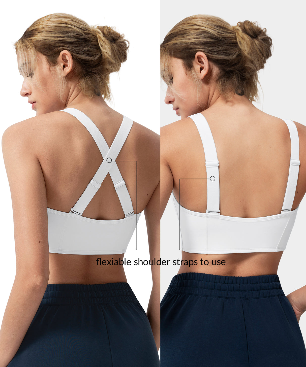 Sujetador deportivo largo ajustable con cremallera frontal Power Zip | Sujetador deportivo de alta sujeción para mujer