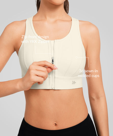 Echo Front Zip Perforated Solid Padded Running Bra | Women's High Support Sports Bra