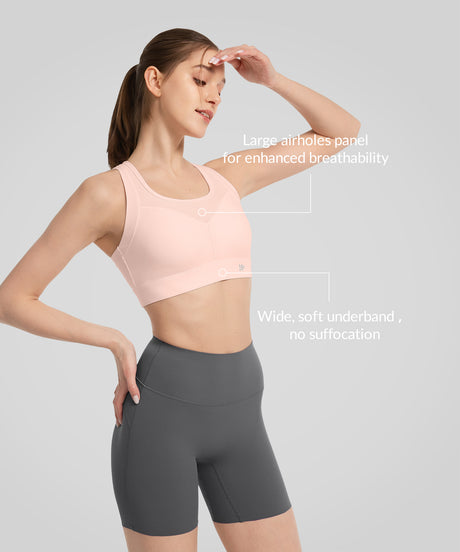 Sujetador deportivo de malla frontal con corte arqueado | Sujetador deportivo de alta sujeción para mujer
