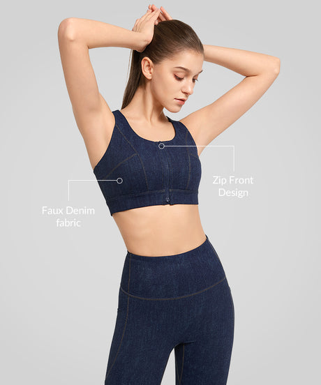 Anywhere Faux denim Fashion Running BH | Sport-BH med högt stöd för kvinnor