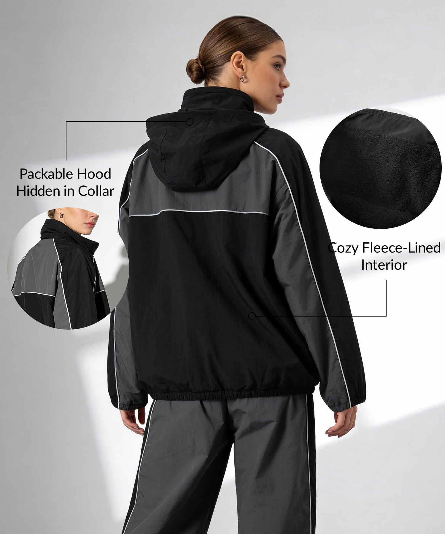 Kapuzenjacke mit Reißverschlusstaschen und Fleece-Innenfutter | Damen-Sportjacke