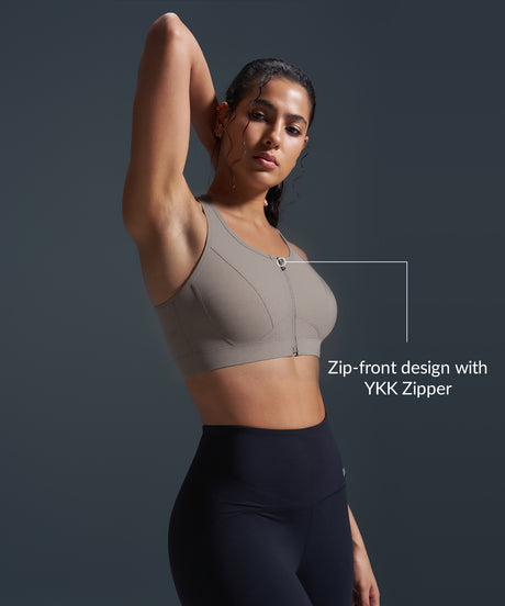 Enfold Zip Front Mesh Racerback Vadderad Löpar-BH | Sport-BH med Högt Stöd för Damer