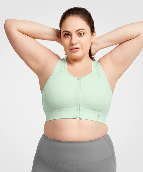 Echo Jacquard Perforated Zip Front Padded Running Bra | Women's High Support Sports Bra