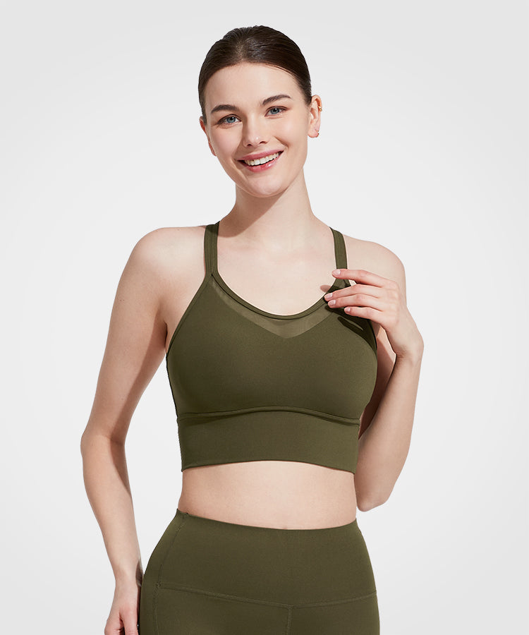 Shift Longline Mesh Strappy Padded Yoga BH | Leicht stützender Sport-BH für Damen