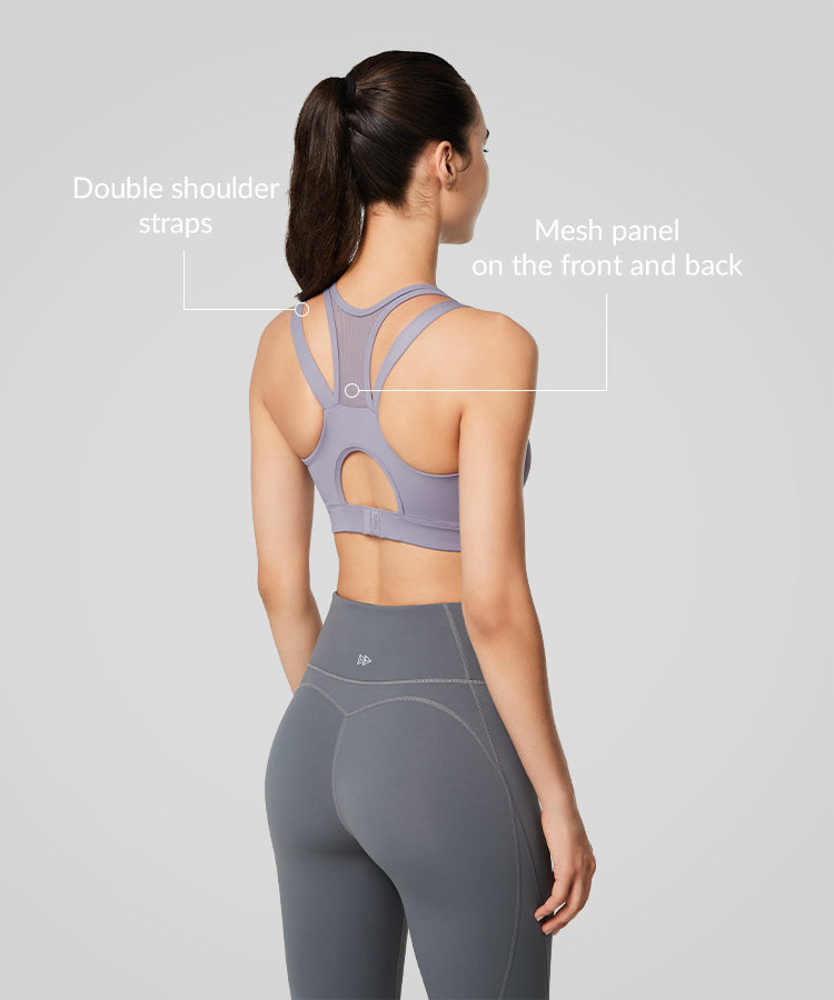 Reggiseno da corsa imbottito in rete con cerniera frontale Power | Reggiseno sportivo ad alto supporto da donna