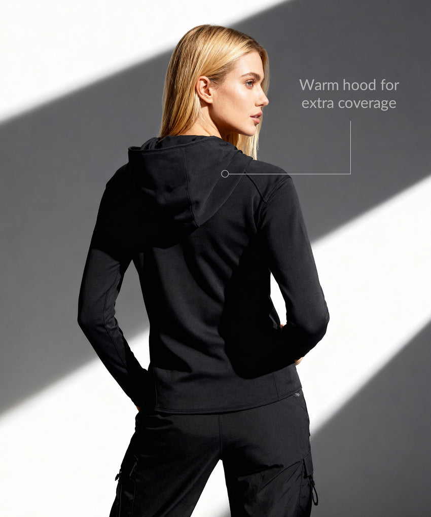 Fleece-Kapuzenjacke mit Reißverschlusstaschen | Damen-Sportjacke